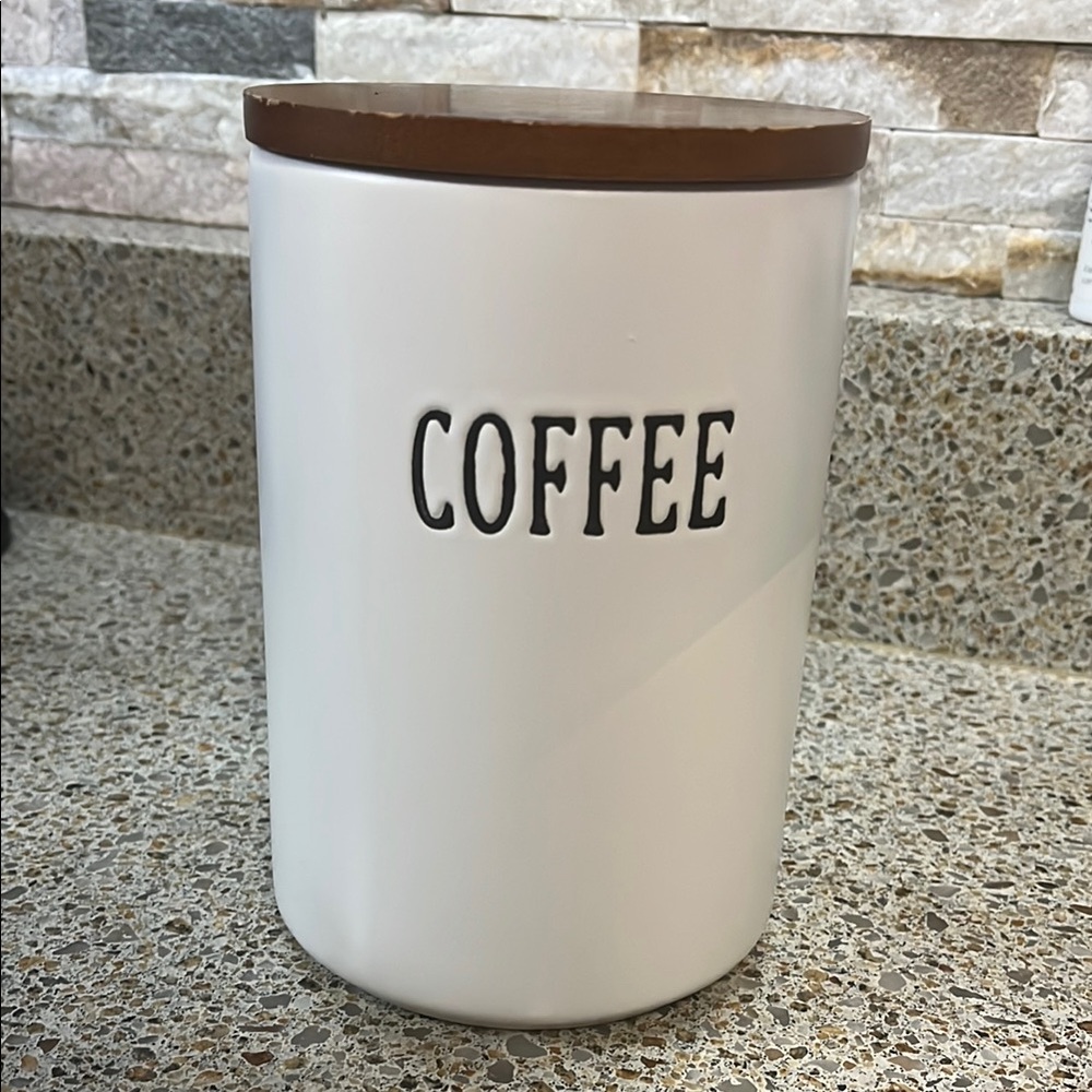 White Coffee Canister with Brown Lid